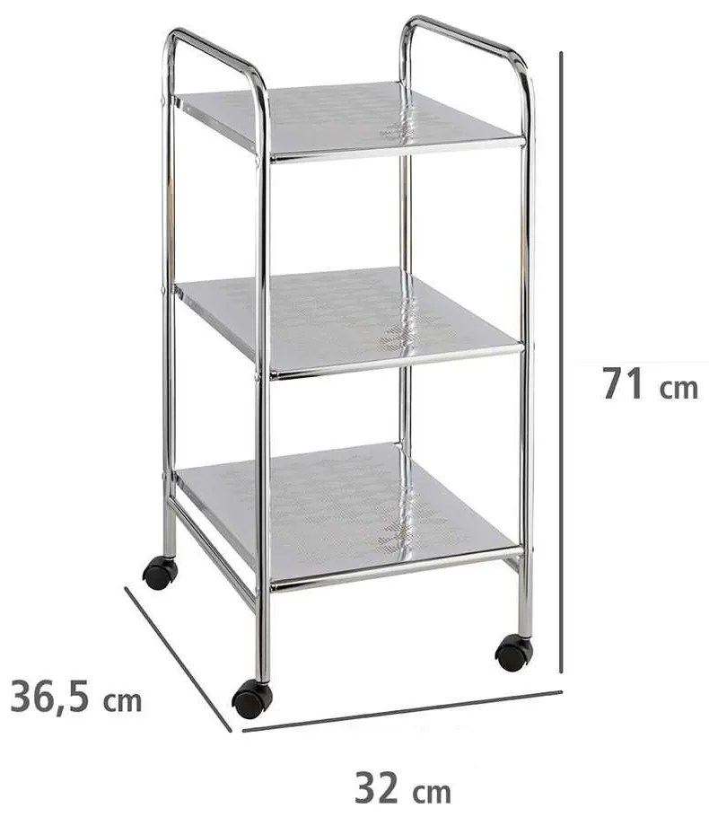 Regał łazienkowy na kółkach z trzema półkami, stal, 32 x 71 x 36,5 cm, WENKO