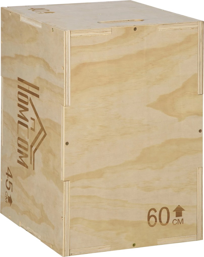 HOMCOM Plyo Box, skrzynia do skoków z drewna, platforma plyometryczna z uchwytem do domu, 45 x 40 x 60 cm, naturalne drewno