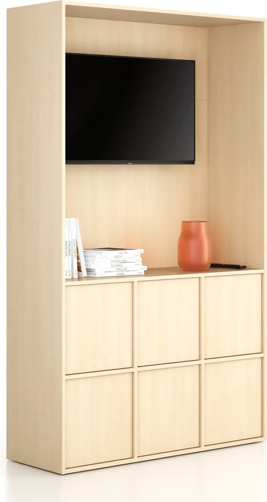 Szafka biurowa FRAME, 6x drzwi, z wnęką, 1299 x 450 x 2162 mm, PUSH-lock, brzoza