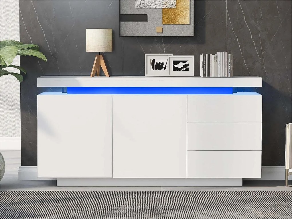 Nowoczesny bufet z LED - 2 drzwi i 3 szuflady - Biały