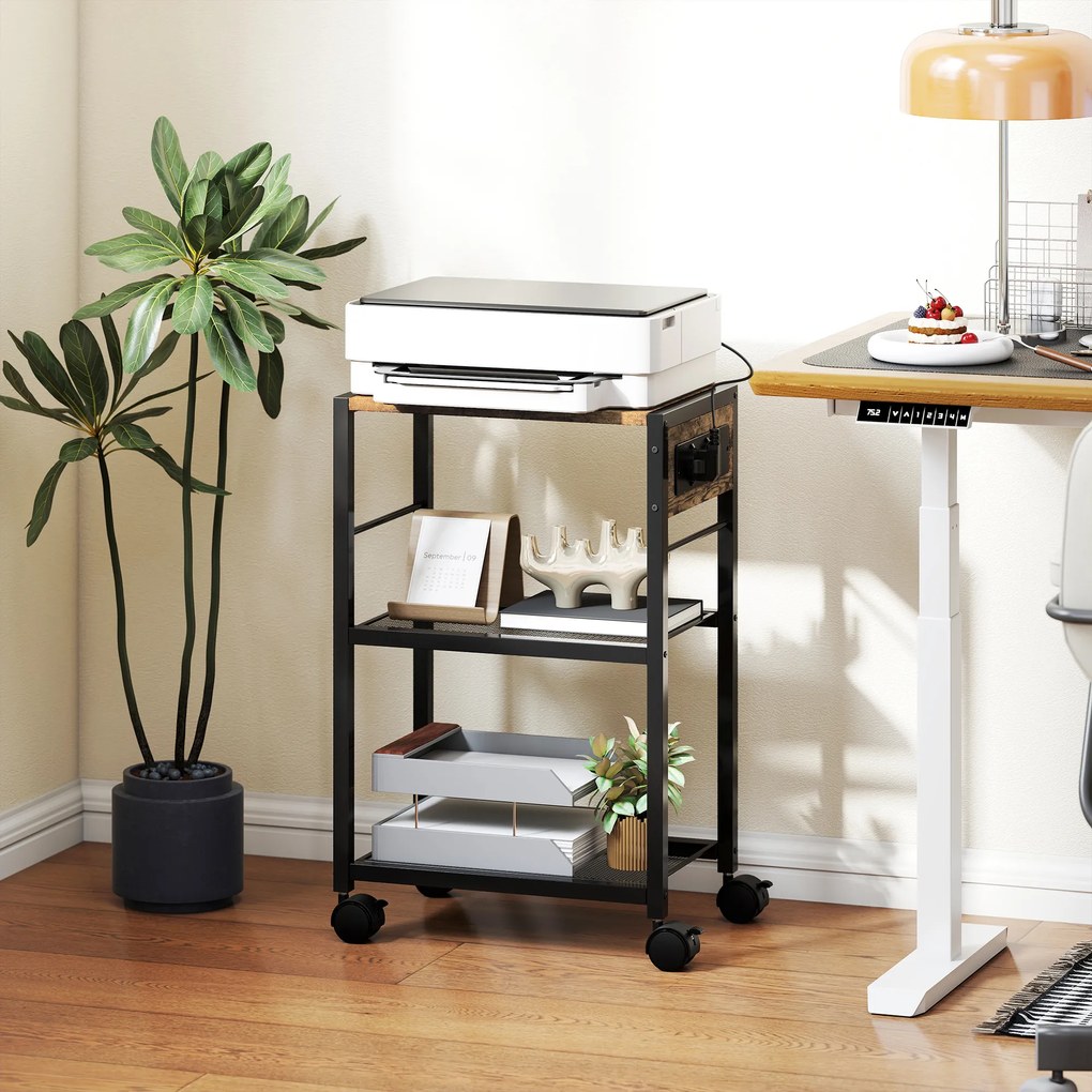 HOMCOM Mobilna podstawka pod drukarkę z gniazdkami portami USB i USB-C do 40 kg rustykalny brąz | Aosom PL