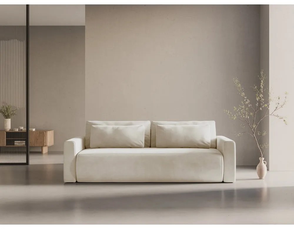Beżowa aksamitna rozkładana sofa ze schowkiem 238 cm Belfast – Cosmopolitan Design