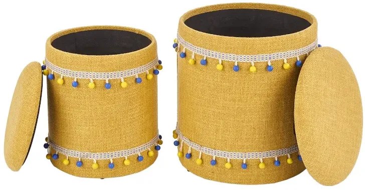 Komplet 2 żółtych puf ze schowkiem D6-F26