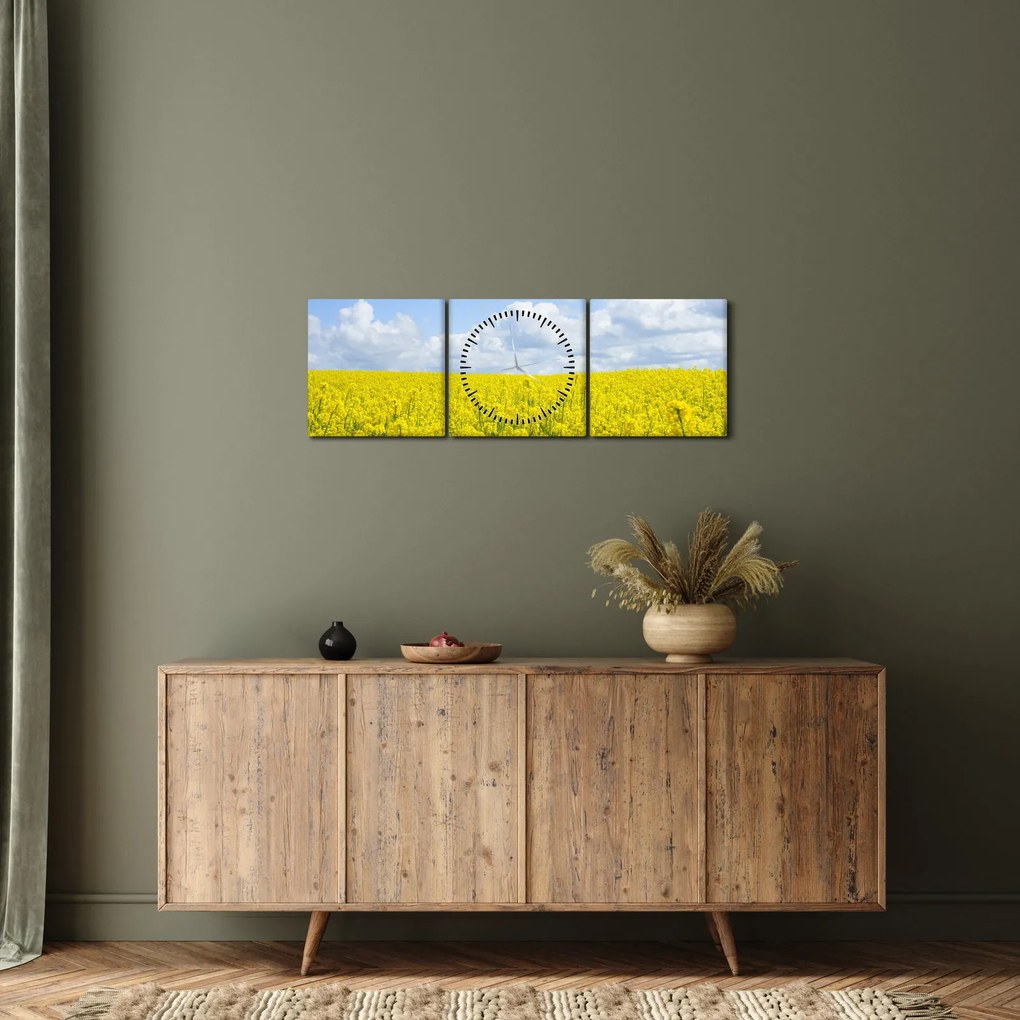Obraz żółtego pola (z zegarem) (90x30 cm)