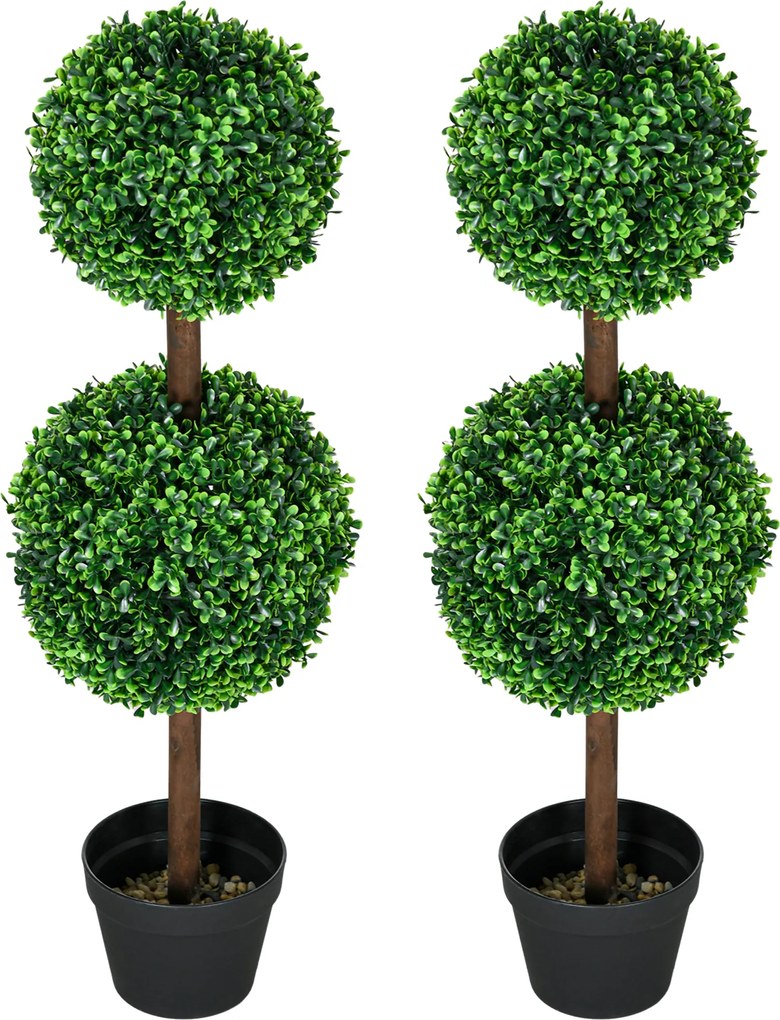 HOMCOM Sztuczne Rośliny, Zestaw 2 Bukszpanów, 90 cm Roślina Sztuczna, Drzewko Dekoracyjne do Wnętrz i na Zewnątrz, Zielony