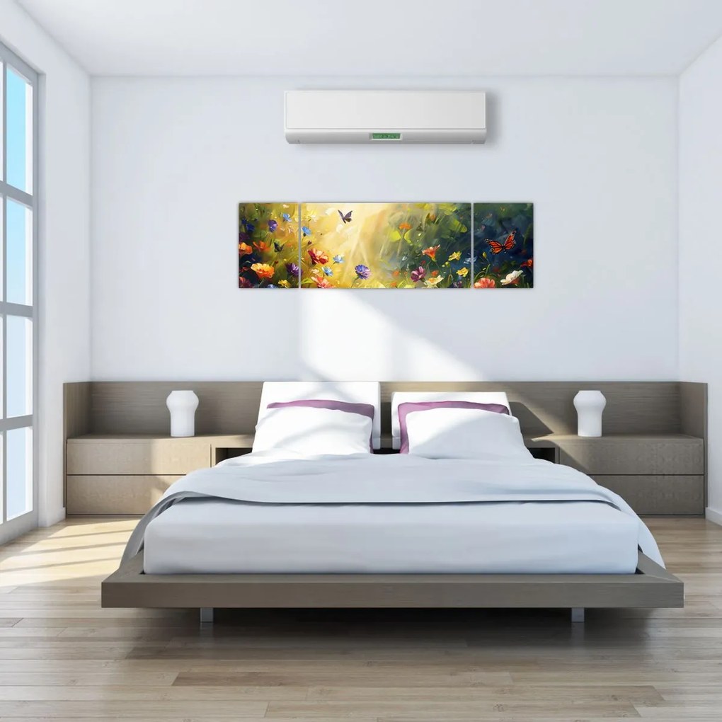 Obraz - Wiosenna łąka kwiatowa, malarstwo (170x50 cm)