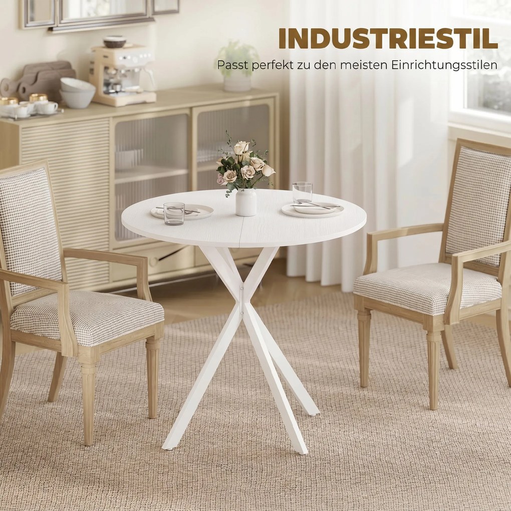 HOMCOM Okrągły stół kuchenny, 80 cm, kompaktowy blat, płyta wiórowa, metal, biały | Aosom PL
