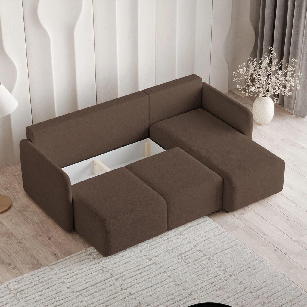 Masseno Narożnik SUVINO z funkcją spania i pojemnikiem na pościel Narozniki L, Rozkładana sofa - Brązowy, QUELLE 25