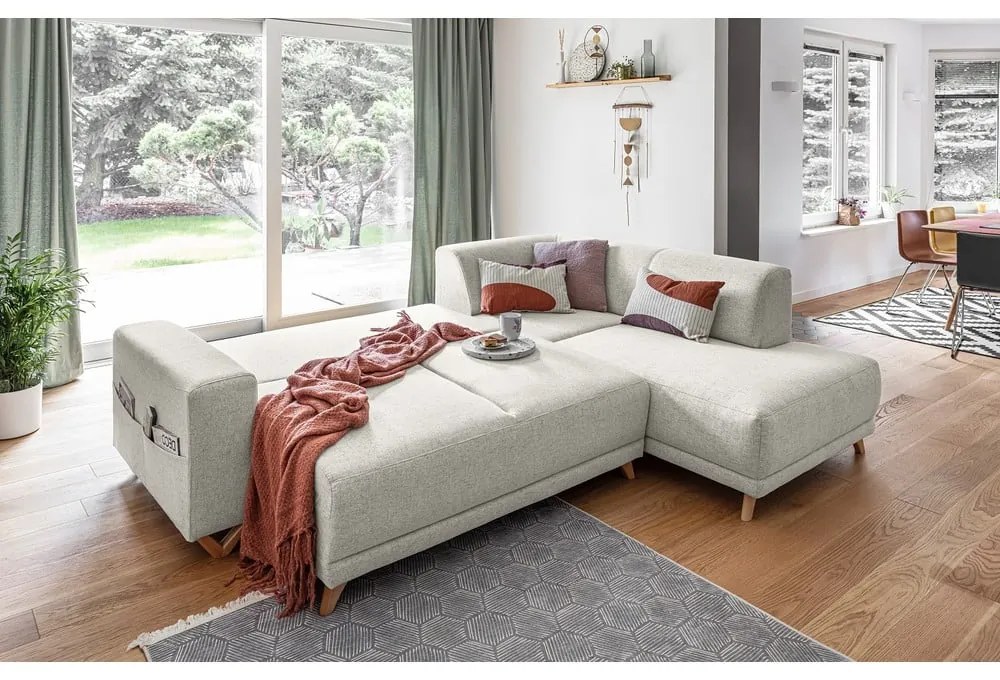 Beżowy rozkładany/ze schowkiem narożnik (prawostronny/w kształcie litery L) Classy Sophie – Miuform
