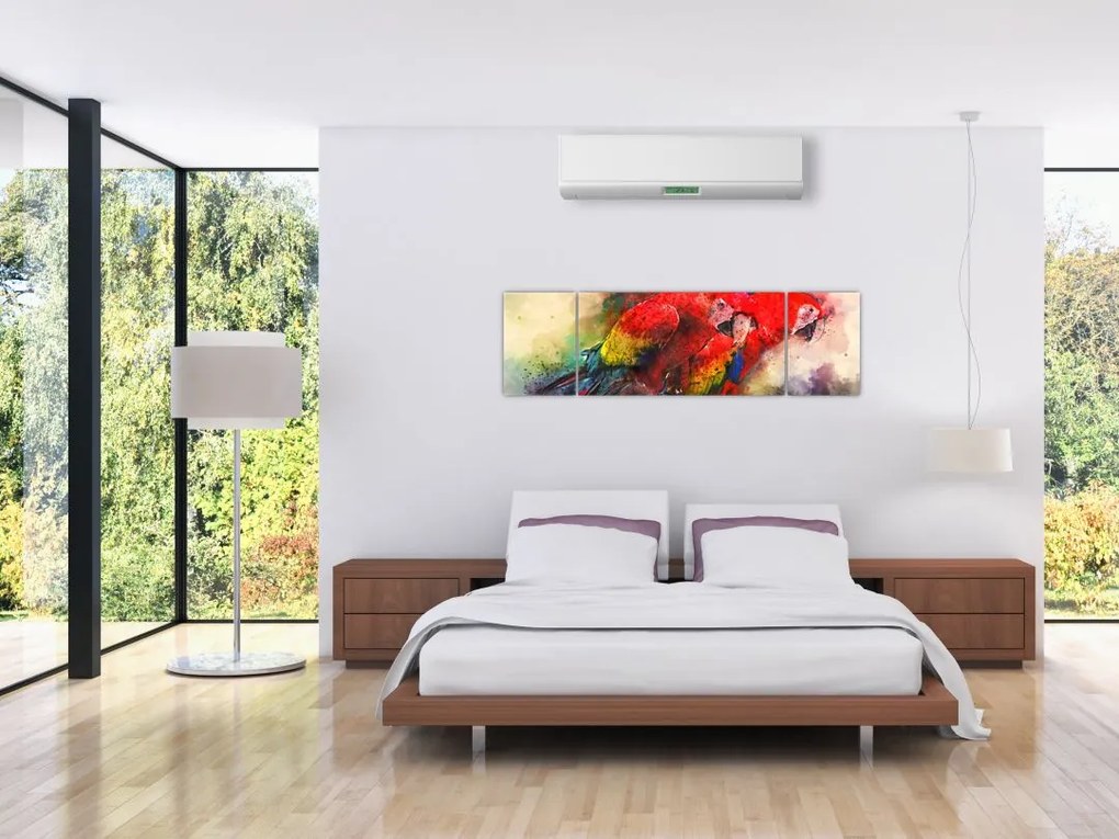 Obraz czerwonych papug Ara (170x50 cm)
