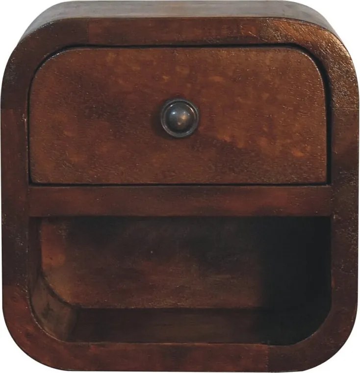 Szafka nocna Extra Mini z klonu Artisan Furniture z otwartą półką, 1 szuflada, ciemnobrązowa