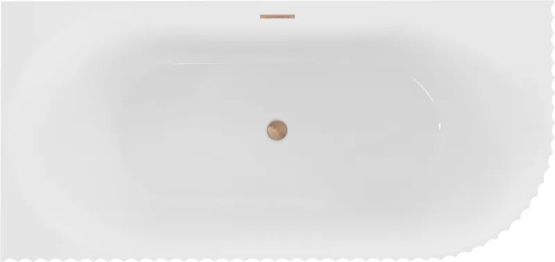Mexen Gia wanna wolnostojąca narożna ryflowana prawa 150 x 75 cm, biała połysk, przelew miedź szczotkowana - 52701507500P-65