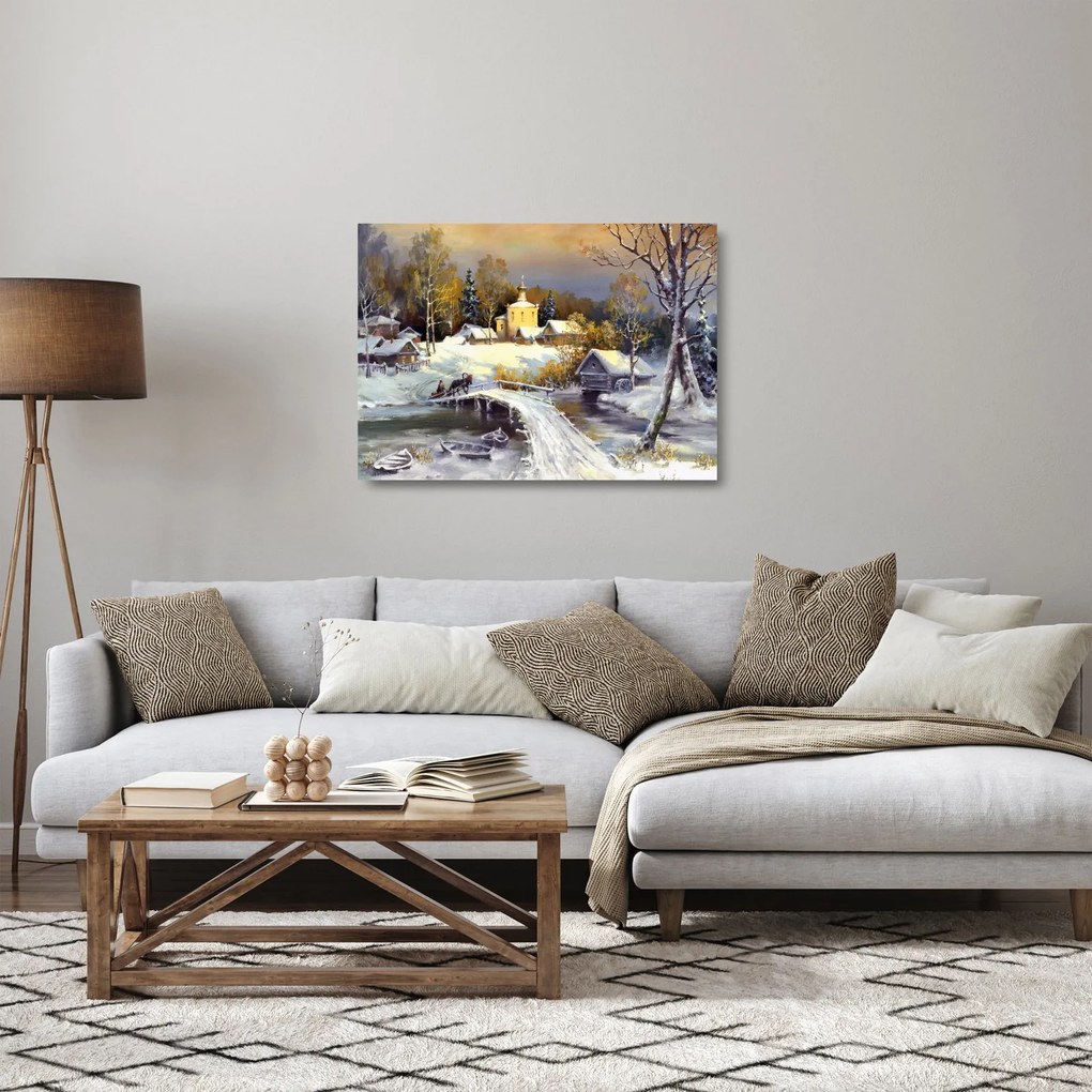 Obraz na szkle - Zimowe miasteczko (70x50 cm)