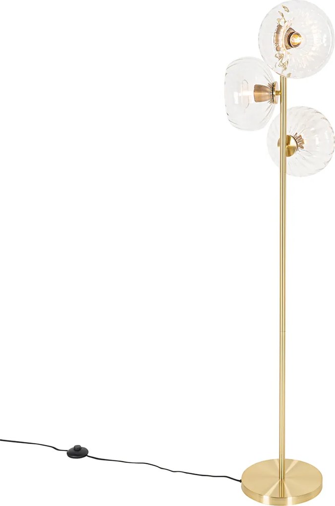 Lampa podłogowa art deco złota ze szkłem 3-światła - Ayesha