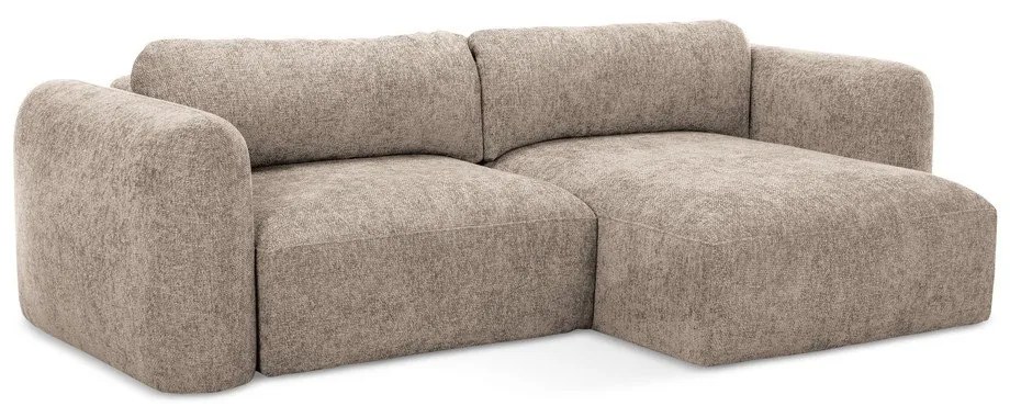 Jasnobrązowy narożnik rozkładany z tkaniny szenilowej ze schowkiem (prawostronny/z szezlongiem) Mele – Makamii