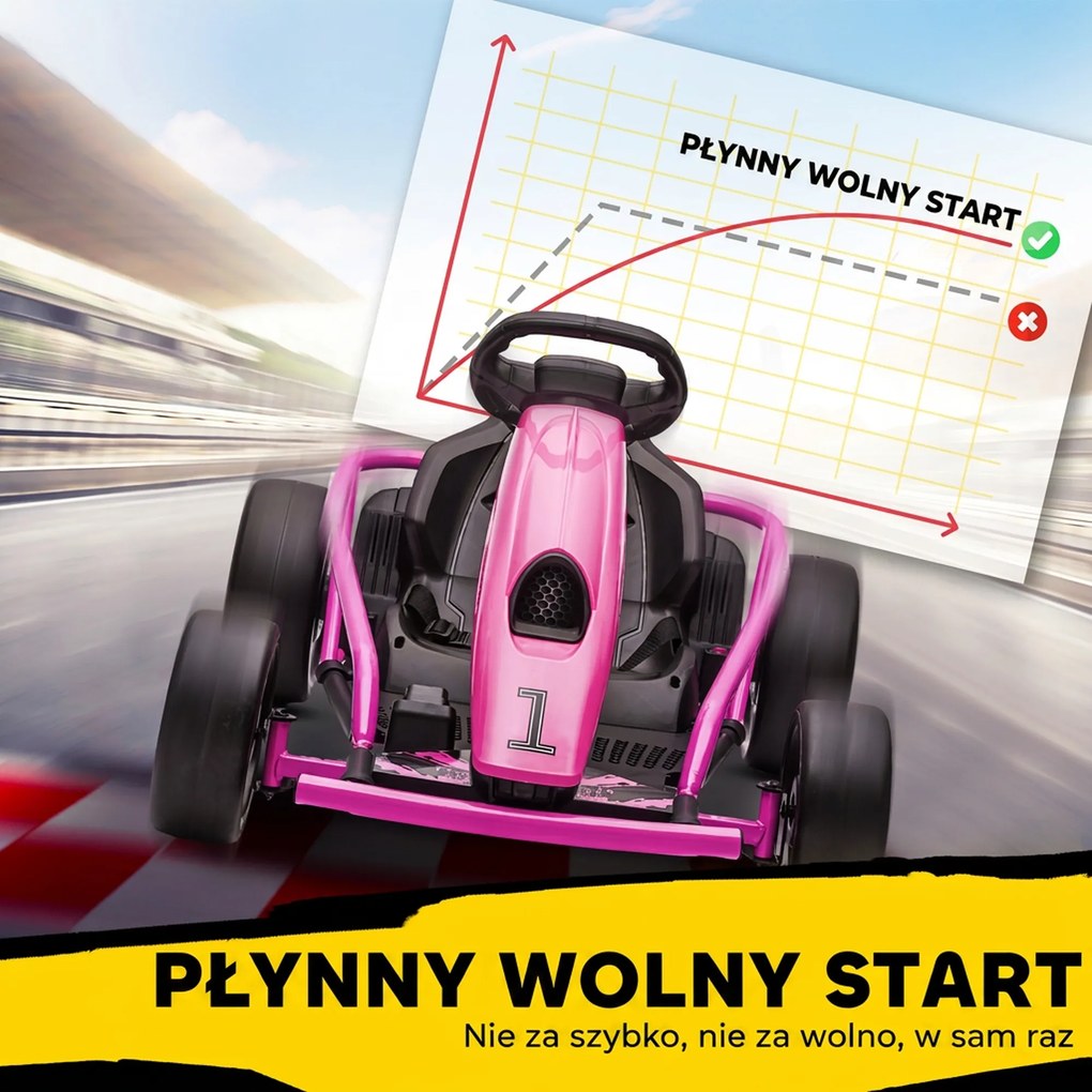 HOMCOM 24 V Elektryczny gokart dla dzieci do 13 km/h Gokart z funkcją driftu, drift-kart z 2 silnikami dla 8–12 lat Różowy | Aosom PL