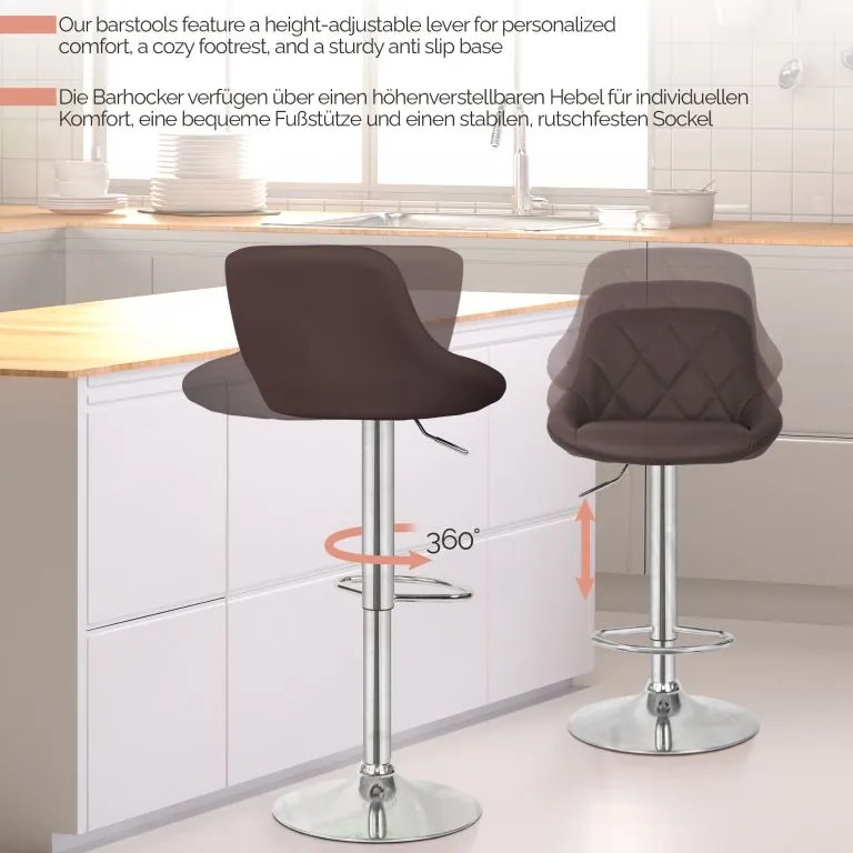 MIADOMODO Stołek barowy 2 szt, bez podłokietnika, brązowy