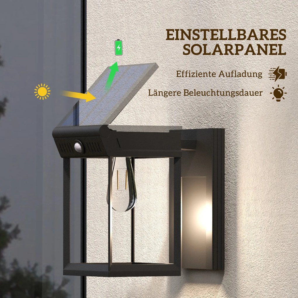 Outsunny Lampa solarnej ogrodowa zewnętrzna Solarlampe, odporna na warunki atmosferyczne, czujnik ruchu, 14 cm x 24 cm x 24 cm, Czarny