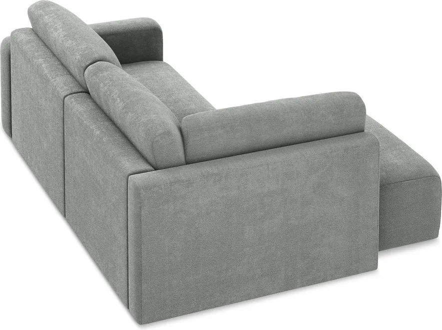 Szary rozkładany narożnik ze schowkiem z tkaniny szenilowej (lewostronny/w kształcie litery L) Kona – Makamii