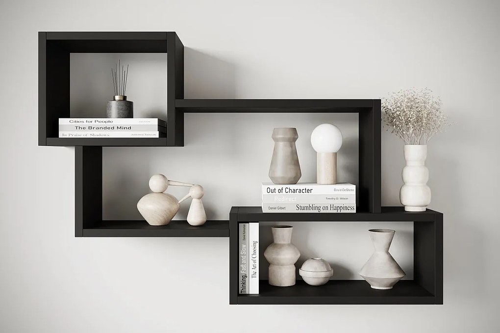 Nowoczesna półka wisząca z 3 prostokątami, do salonu, sypialni i pokoju czarny mat