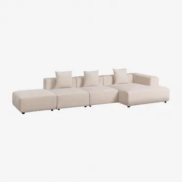 Sofa Modułowa Z Szezlongiem Narożnym Prawym, 3-częściowa Z Pufą ↔︎390 Cm Bruna Sztruksu Beżowy Len - Sklum