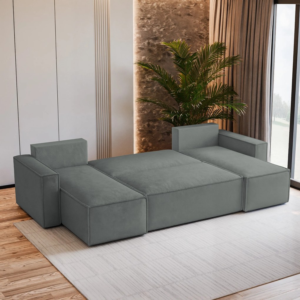 Masseno Narożnik PESANO z funkcją spania i pojemnikiem na pościel Narozniki U, Rozkładana sofa - Szary, MONOLITH 85