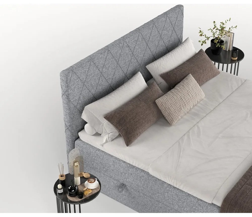 Szare łóżko boxspring ze schowkiem 160x200 cm Gwen – Maison de Rêve