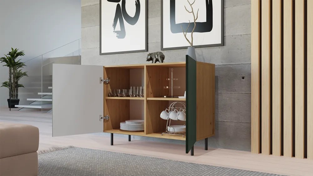 Komoda z ryflowanym frontem KAMA 2D SLIM ARTISAN ZIELEŃ