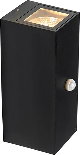 Lampa ścienna czarna 2 światła IP44 z czujnikiem ruchu - Baleno