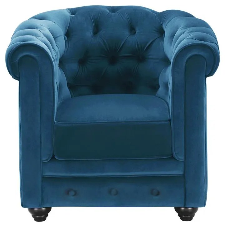 Fotel CHESTERFIELD - Welur w odcieniu morskim