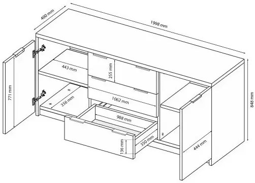 Szara komoda nowoczesna z 3 szufladami szary połysk lawa H1-C18