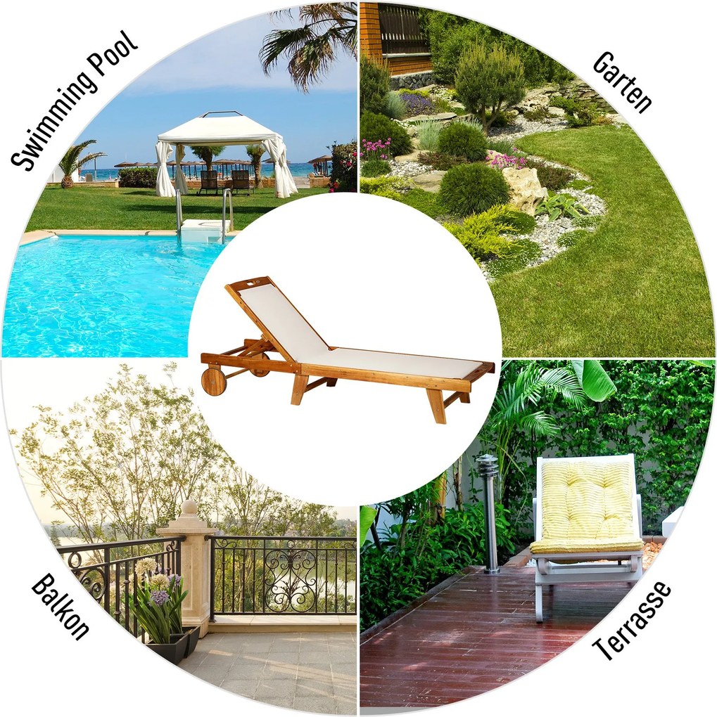 Leżak ogrodowy z regulacją drewno akacjowe naturalny outsunny