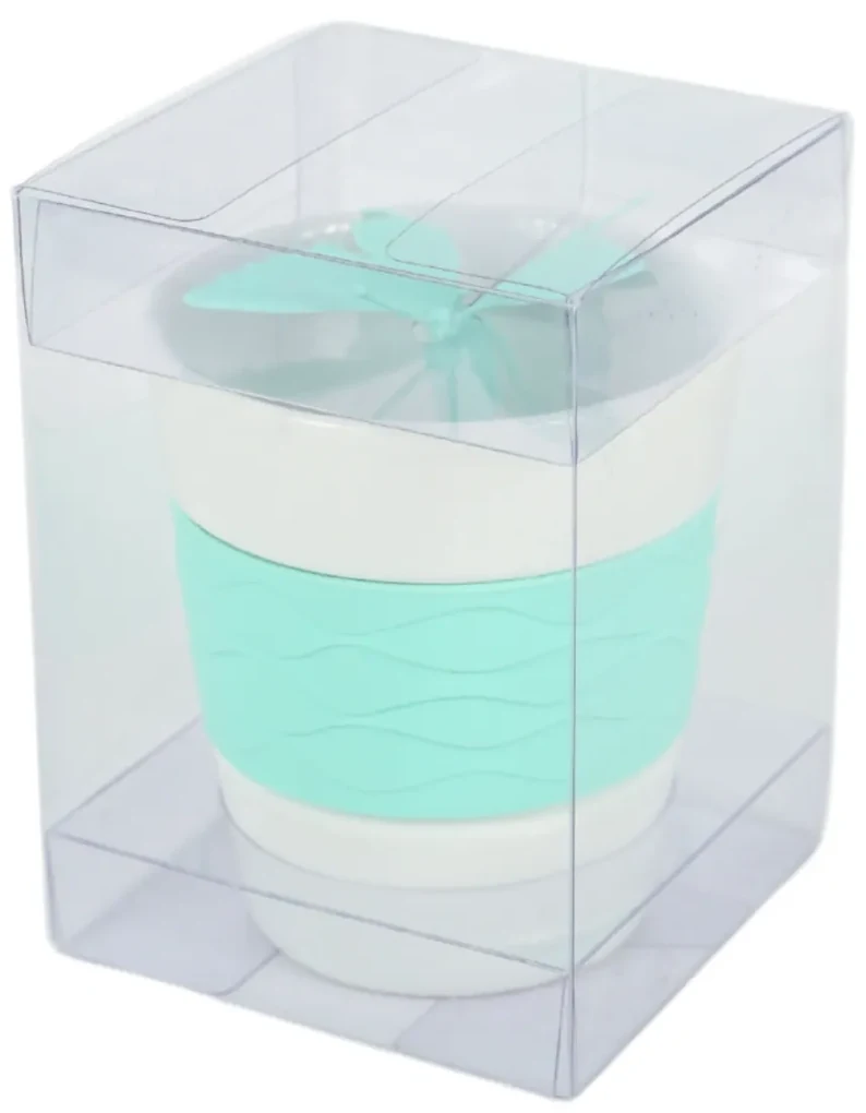 Porcelanowy kubek SILICONE BUTTERFLY z sitkiem do herbaty 280 ml, zielony