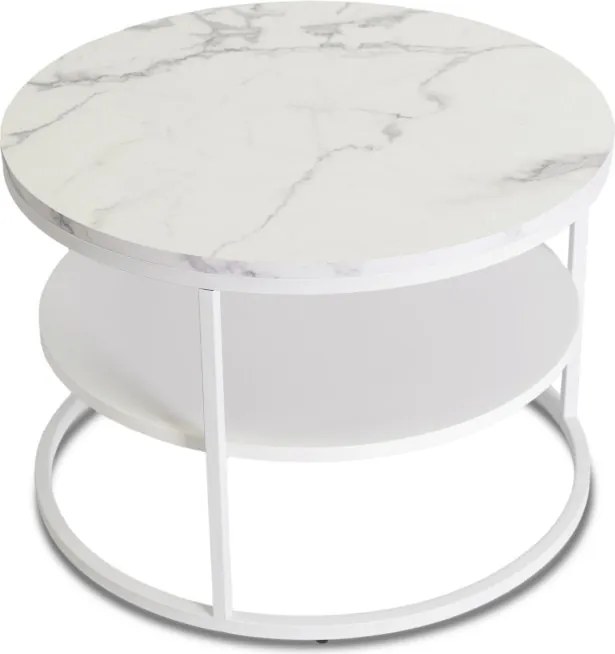 Stolik Kawowy z Półką BEST 70 cm Biały Marmur/Biały Nowoczesny