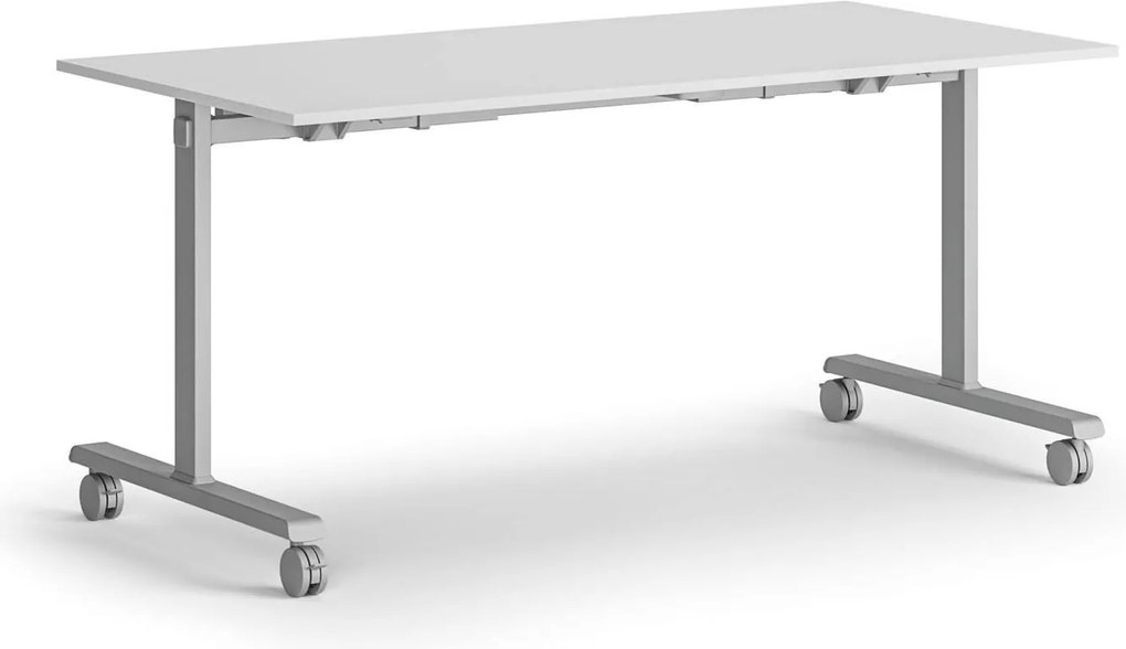Mobilny stół MATCH, 160x80 cm, szara podstawa, biały