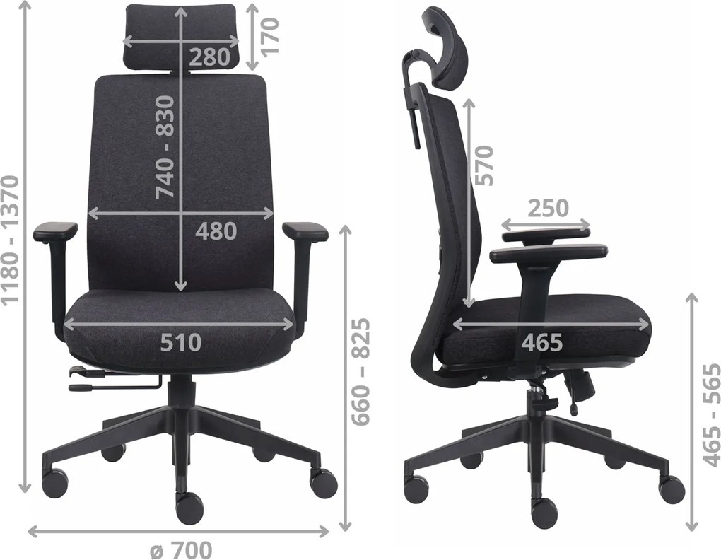 Ergonomiczny fotel biurowy materiałowy Prospero, zgodny z normą BHP