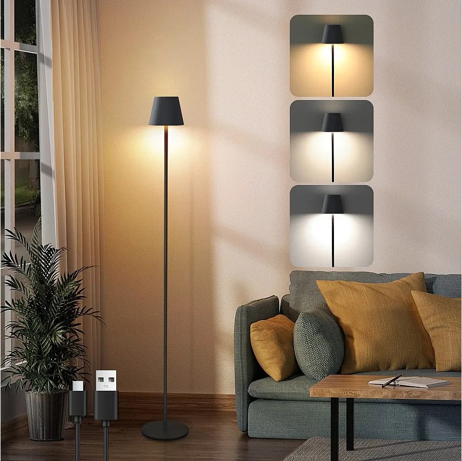 NETTLIFE Lampa podłogowa LED Czarna Nowoczesna Ściemnialna 125 cm 3 Temperatury Barwowe USB Salon