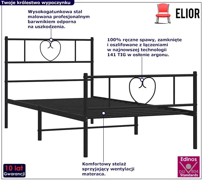 Czarne metalowe łóżko pojedyncze 90x200 cm - Veligo