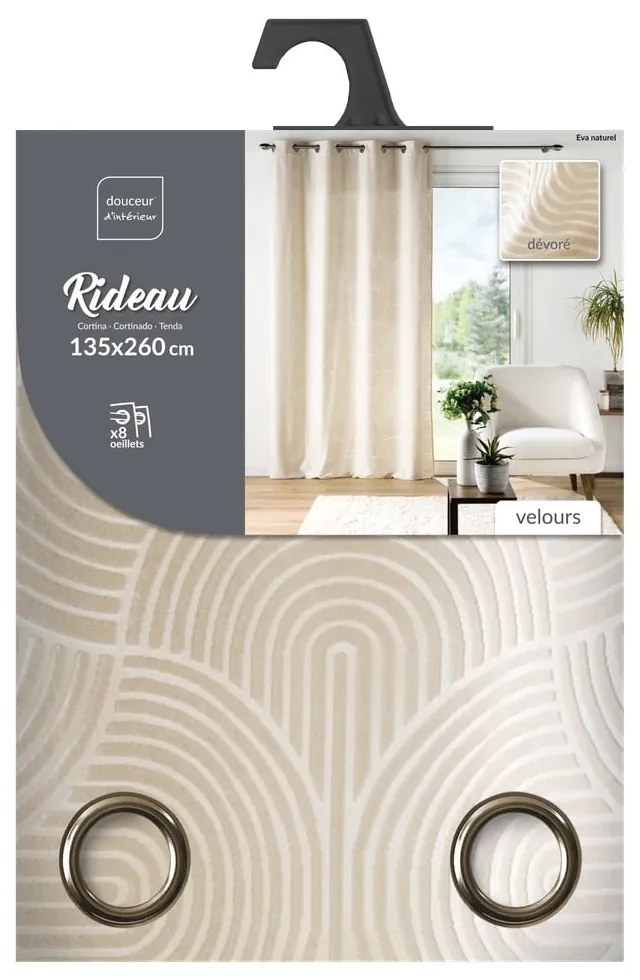 Beżowa aksamitna zasłona 135x260 cm Eva – douceur d'intérieur