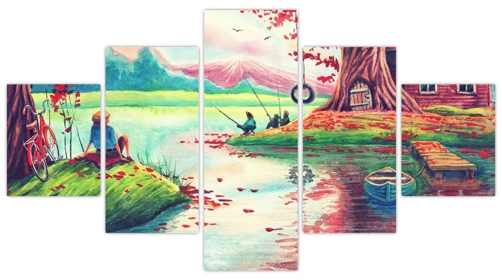 Obraz - Akwarela, Bay in a mountain village (125x70 cm)