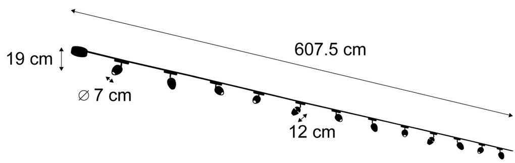 Nowoczesny system oświetlenia szynowego z 12 czarnymi reflektorami jednofazowymi - Magnetic Eggy