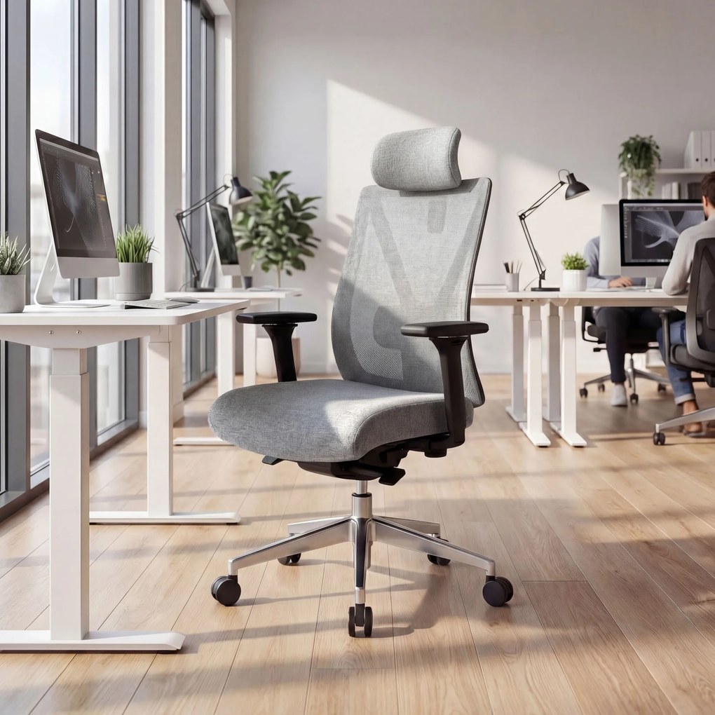 Fotel biurowy ergonomiczny obrotowy z siatkowym oparciem szary: VECTOR