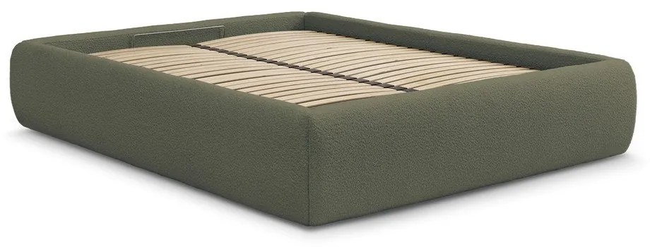 Ciemnozielone tapicerowane łóżko dwuosobowe ze schowkiem/bez zagłówka ze stelażem 180x200 cm Inera – Bobochic Paris