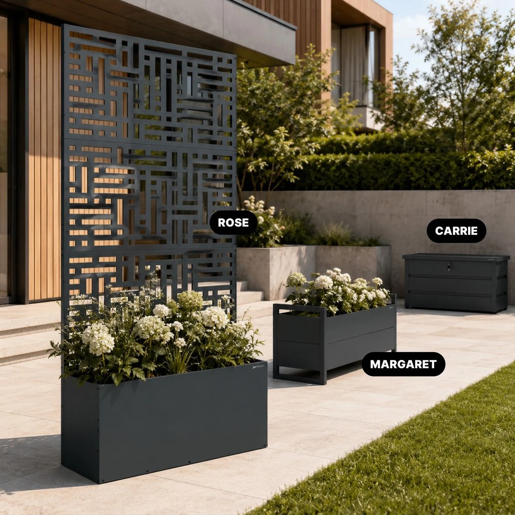 Pergola ogrodowa metalowa z donicą antracytowa 3in1, 900x1800x300 mm: ROSE