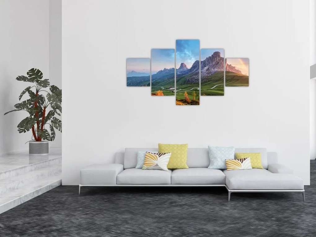 Obraz tęczy nad skałami (125x70 cm)