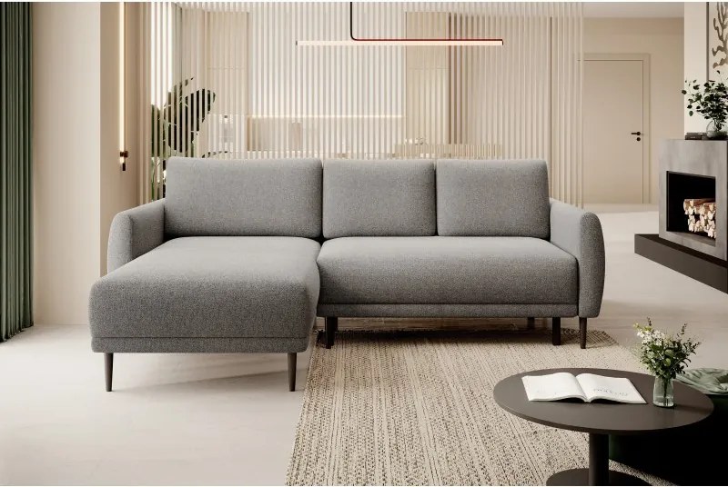 Narożnik BONO z funkcją spania Drewniane nóżki Eleganckie podłokietniki Głębokie siedzisko Lewa strona Barrel 90