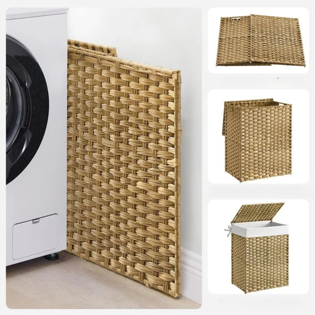 SongmicsHome Kosz na bieliznę z syntetycznego rattanu AVA, 90l, naturalny brąz