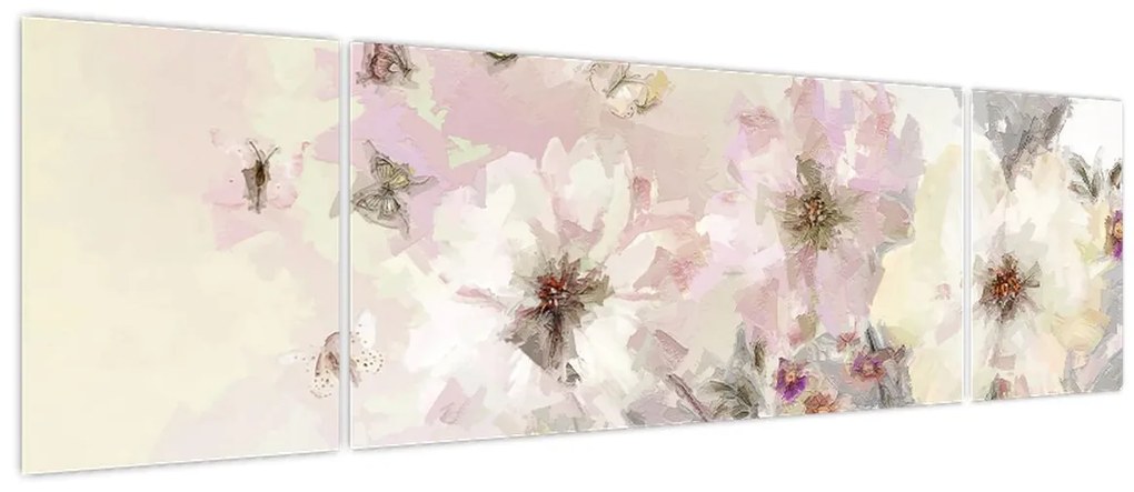 Obraz - Kwiaty malarstwo (170x50 cm)