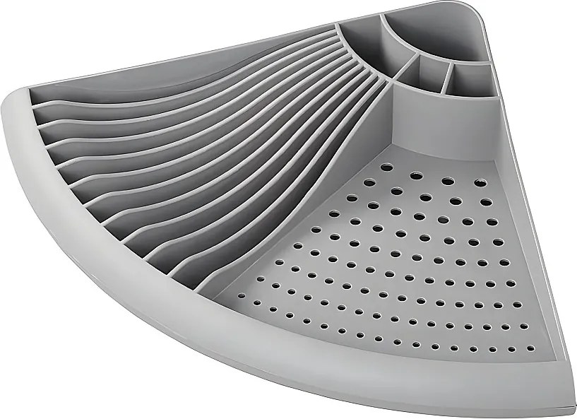 Odpływ do Naczyń o Małym Kącie z 4 Przegrodami na Sztućce i Miejscem na 11 Talerzy z Szarego Tworzywa PP