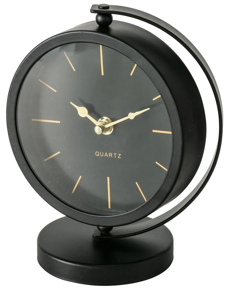 Zegar stołowy czarny BALIA, złote wskazówki, 20 cm